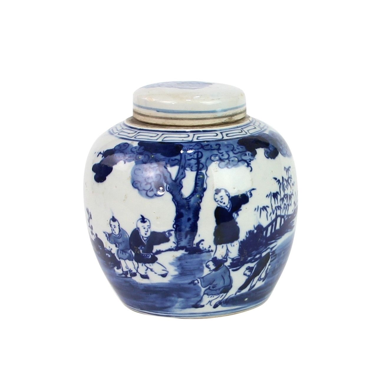 Lamp of Blue And White Mini Jar Kids Playing Under Tree