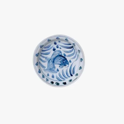 Blue and White Small Porcelain Bowl - Fish Splashing