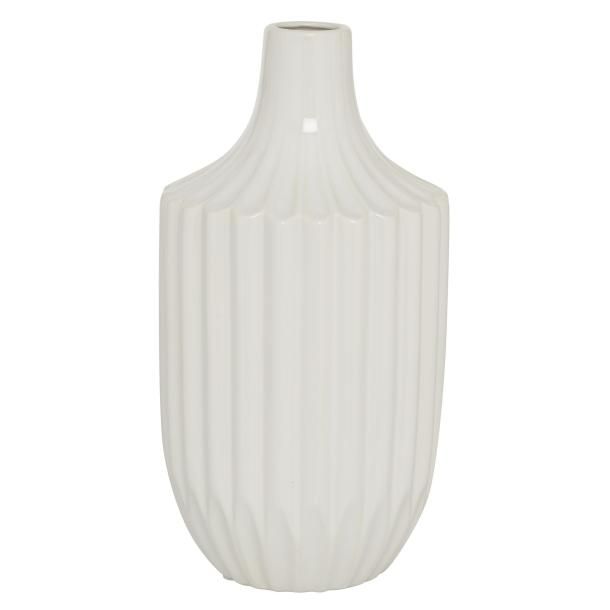 CERAMIC WHITE VASE 6"W, 13"H