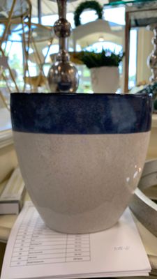 Cream and Blue Vase Oval shaped