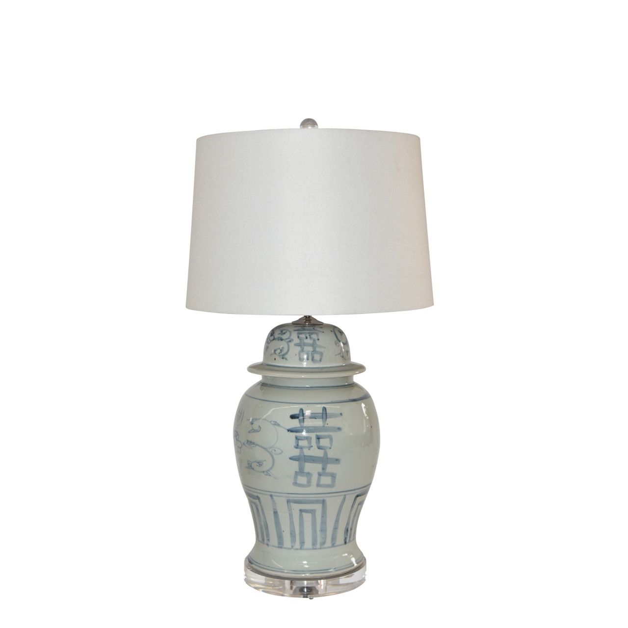 Blue And White Porcelain Seagrass Double Happiness Temple Jar Lamp