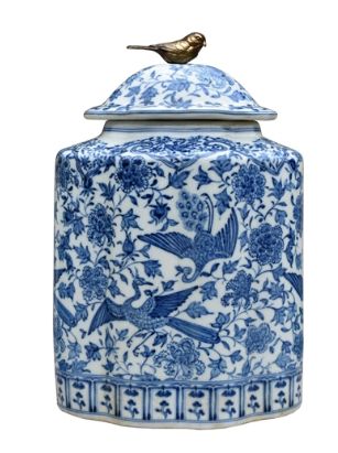 B/W PORCELAIN CRACKLED TEA JAR