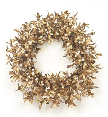Pearl Mistletoe Wreath - 24" - GOLD/CREAM