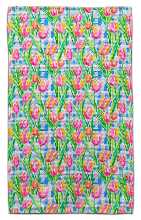 TULIPS W/PLAID BACK ECO FRIENDLY TOWEL