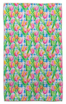 TULIPS W/PLAID BACK ECO FRIENDLY TOWEL