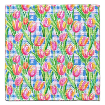 TULIPS W/PLAID BACK ECO FRIENDLY WASHCLOTH