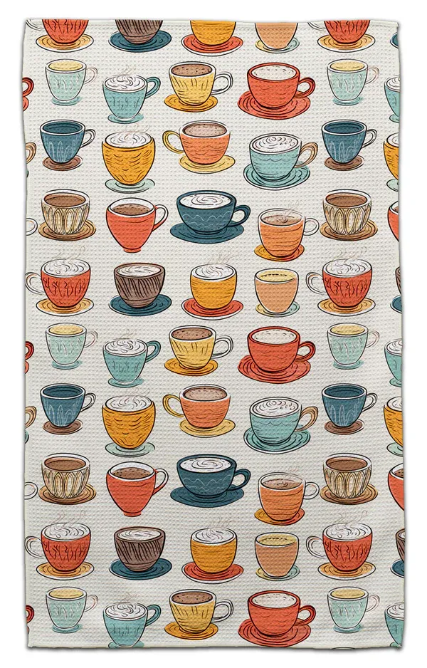 COFFEE CUPS ON SAUCERS ECO FRIENDLY TOWEL