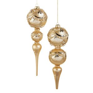 11" Gold Pearl Tri mmed Finial Ornament