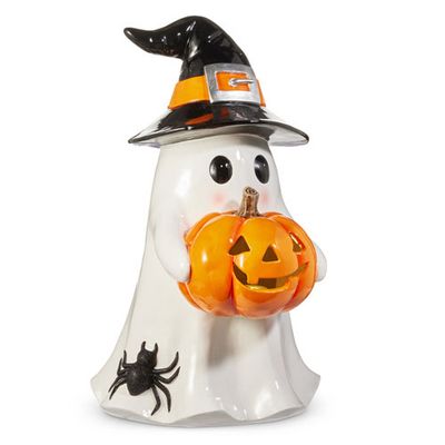 24" Ghost Holding Lighted Pumpkin