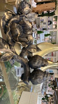 Antique Bronze Bird and Flower Accent Piece