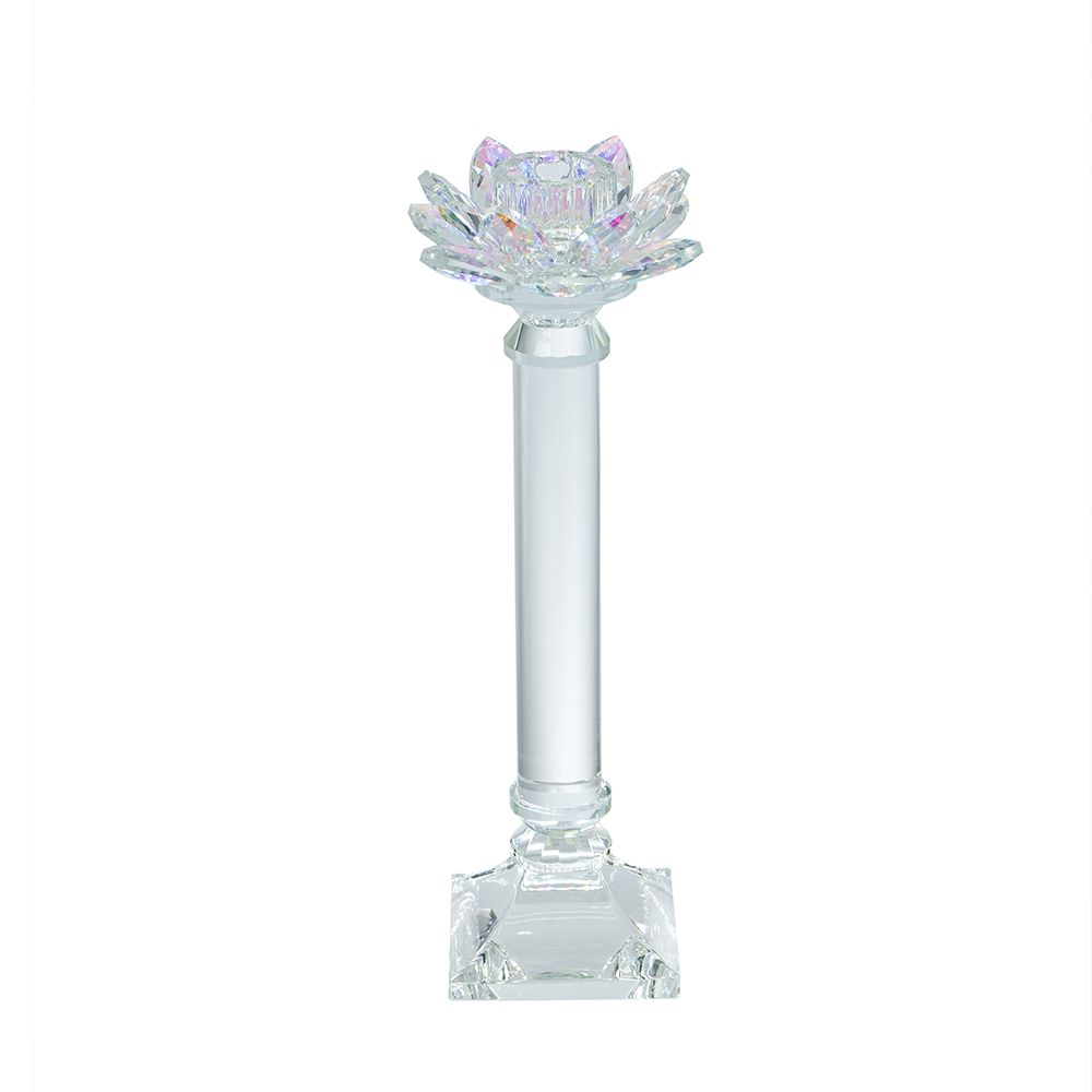 Lotus Taper Clear Iridescent Candle Holder - 4.5 x 11