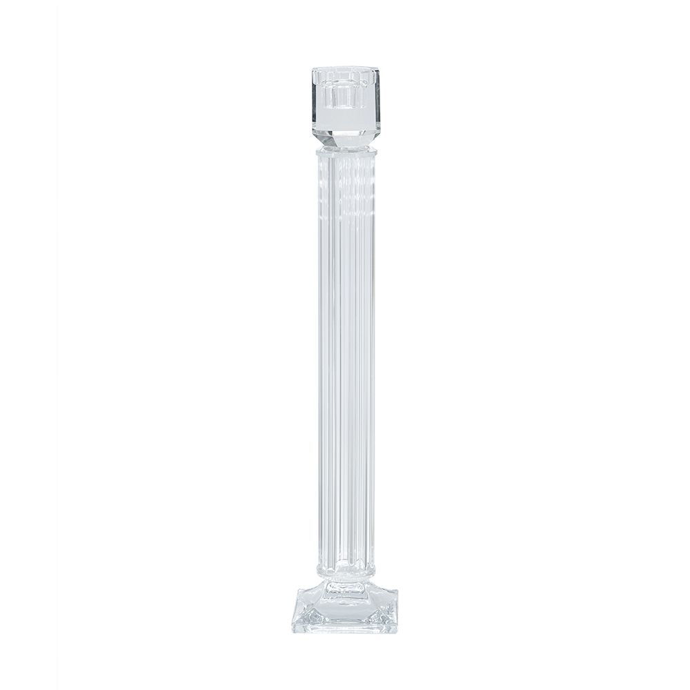 Clear Glass Taper Candle Holder with Sculpted Column Design - B8601