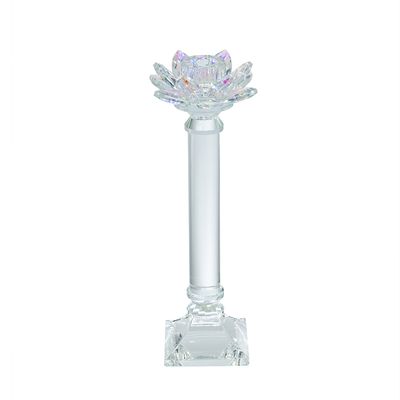 Glass Lotus Flower Taper Candle Holder with Shimmering Iridescent Finish