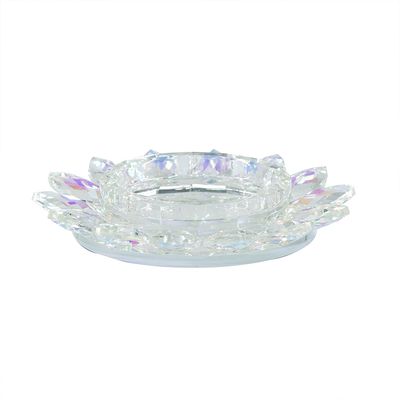 Glass Lotus Flower Pillar Candle Holder with Shimmering Iridescent Finish