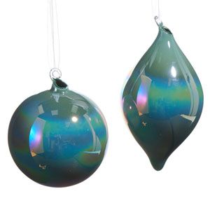 4" Blue Iridescent Blown Glass Ornament