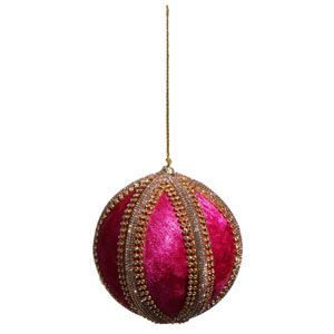 4" Pink Velvet Jeweled Ball Ornament