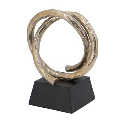 Gold Aluminum Entwined Sculpture on Black Stand