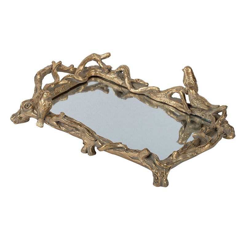 Mirrored Tray With Birds
