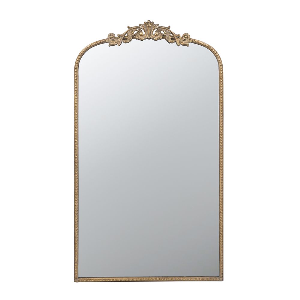 Large Arched Vertical Mirror with Adornments, Gold