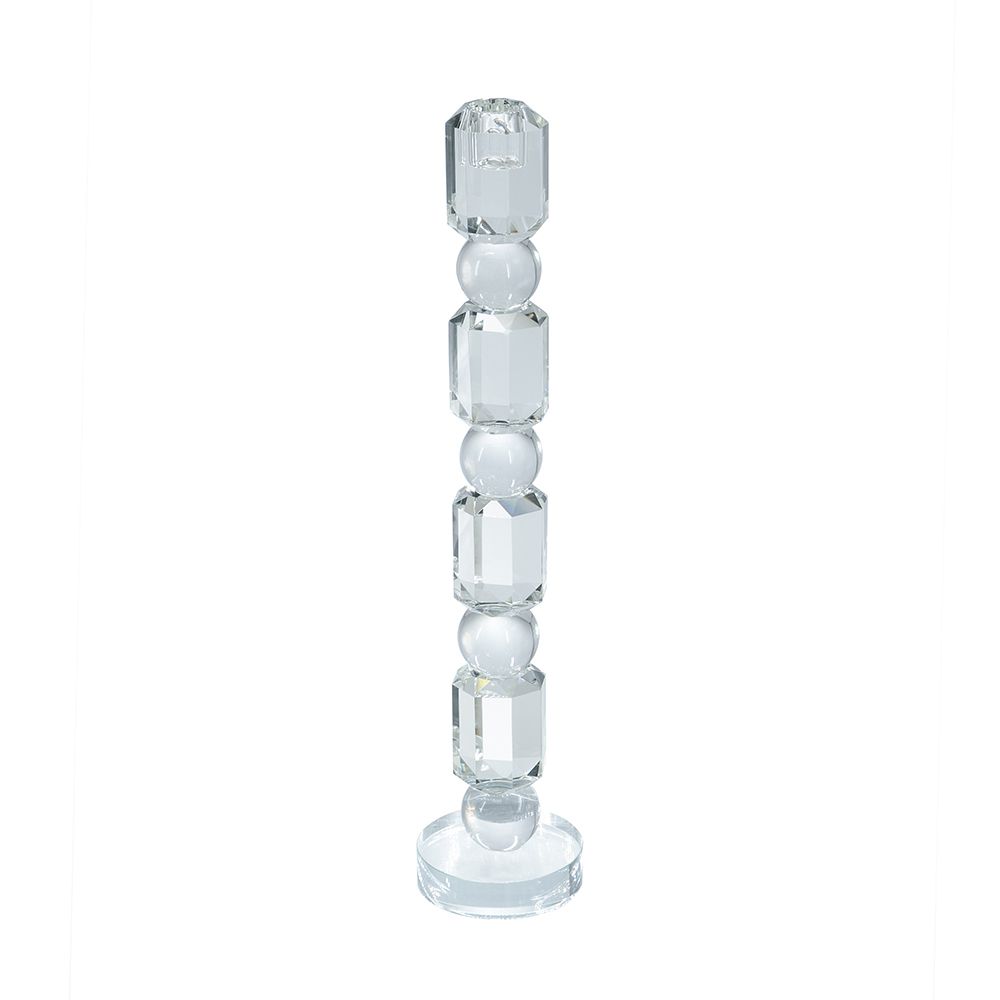 Clear Glass Taper Candle Holder with Elegant Column Design - B8600
