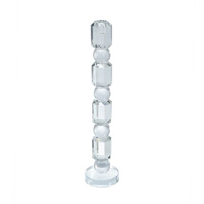 Clear Glass Taper Candle Holder with Elegant Column Design - B8600