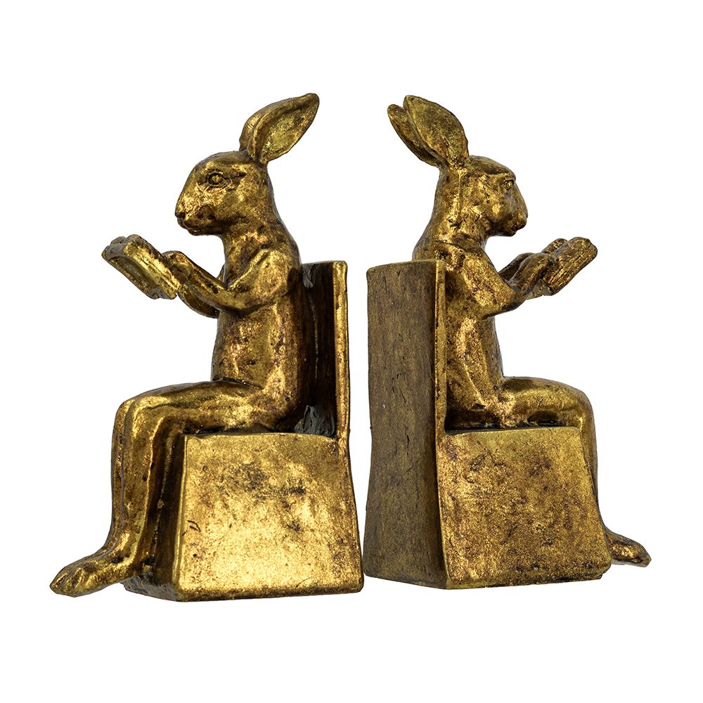 Sitting Rabbit Bookends With Antique Gold Finish