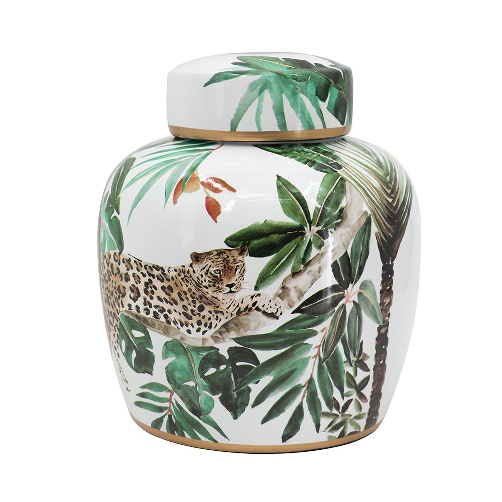 White and Green Safari Leaf Lidded Jar