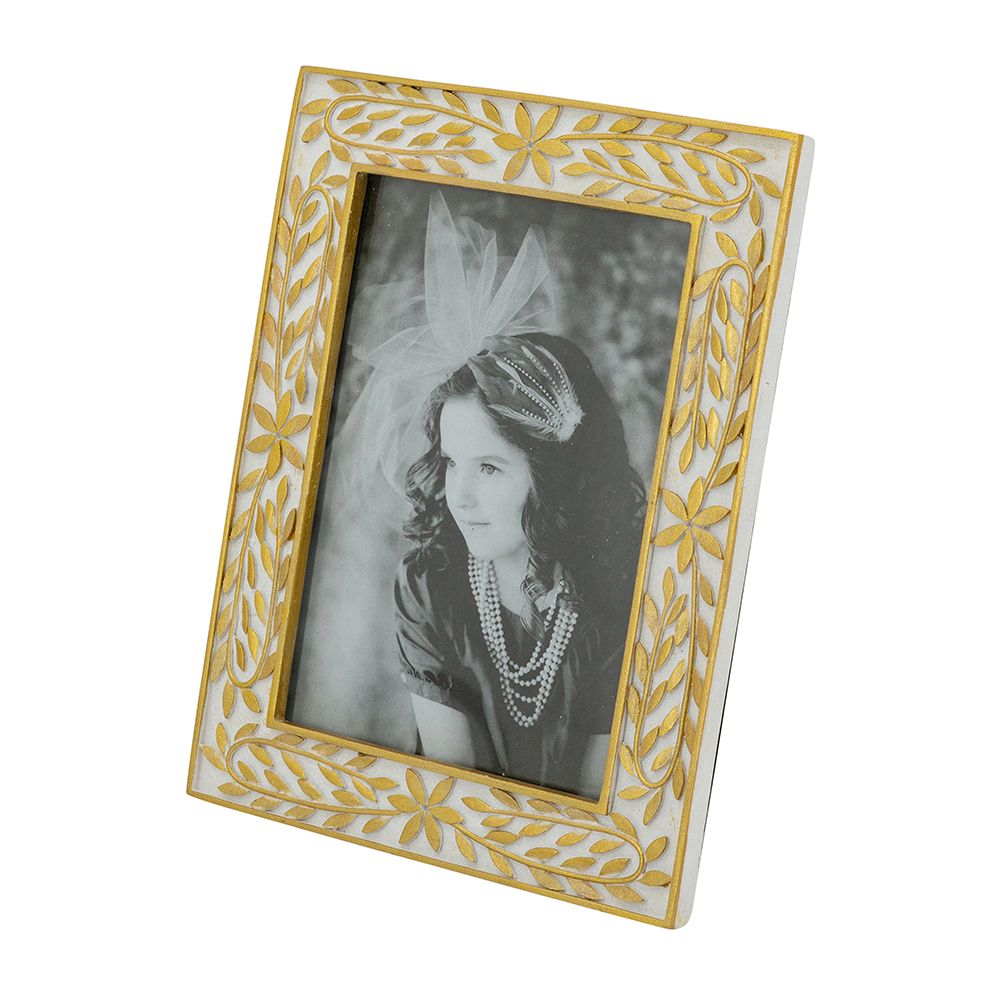 Photo Frame with Gold and White Botanical Design,5x7" Opening
