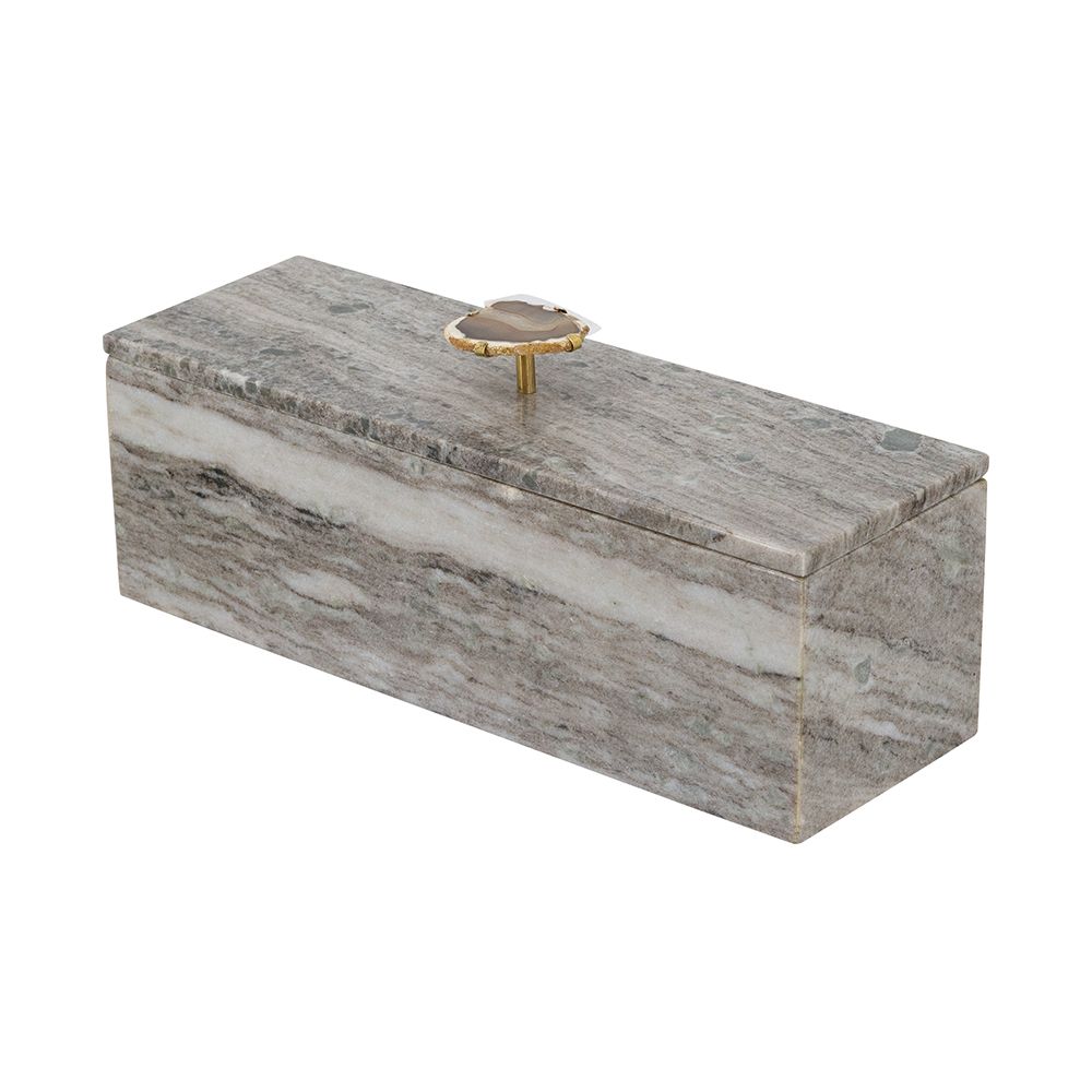 Decorative Gray Marble Storage Box With Brass And Agate Handle