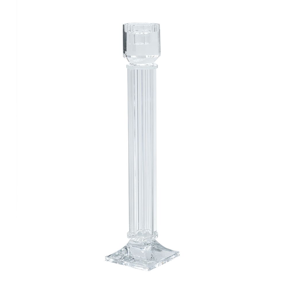 Clear Glass Taper Candle Holder with Sculpted Column Design - B8602
