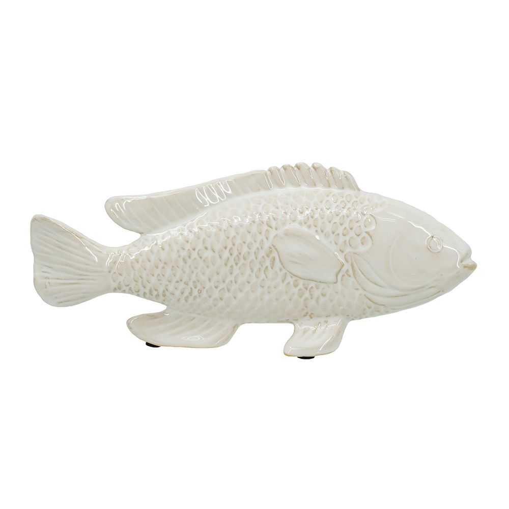 Lifelike Ceramic Fish Figurine with Glossy Cream Finish