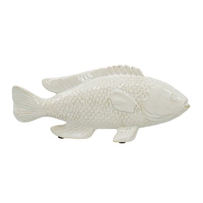 Lifelike Ceramic Fish Figurine with Glossy Cream Finish
