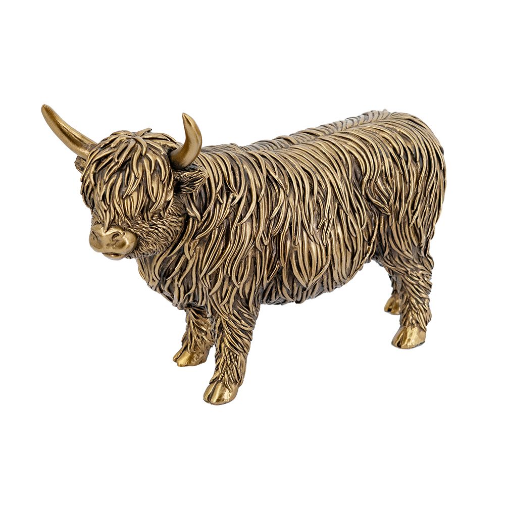 Lifelike Polyresin Highland Cow Statue with Rich Bronze Finish