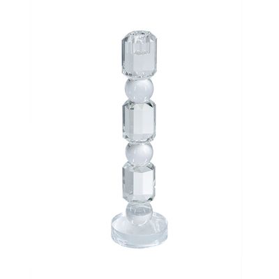 Clear Glass Taper Candle Holder with Elegant Column Design - B8599
