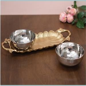 Gold Leaf Tray w/ Silver Bowls