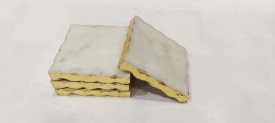 SET OF 4 WHITE MARBLE COASTERS GOLD EDGE