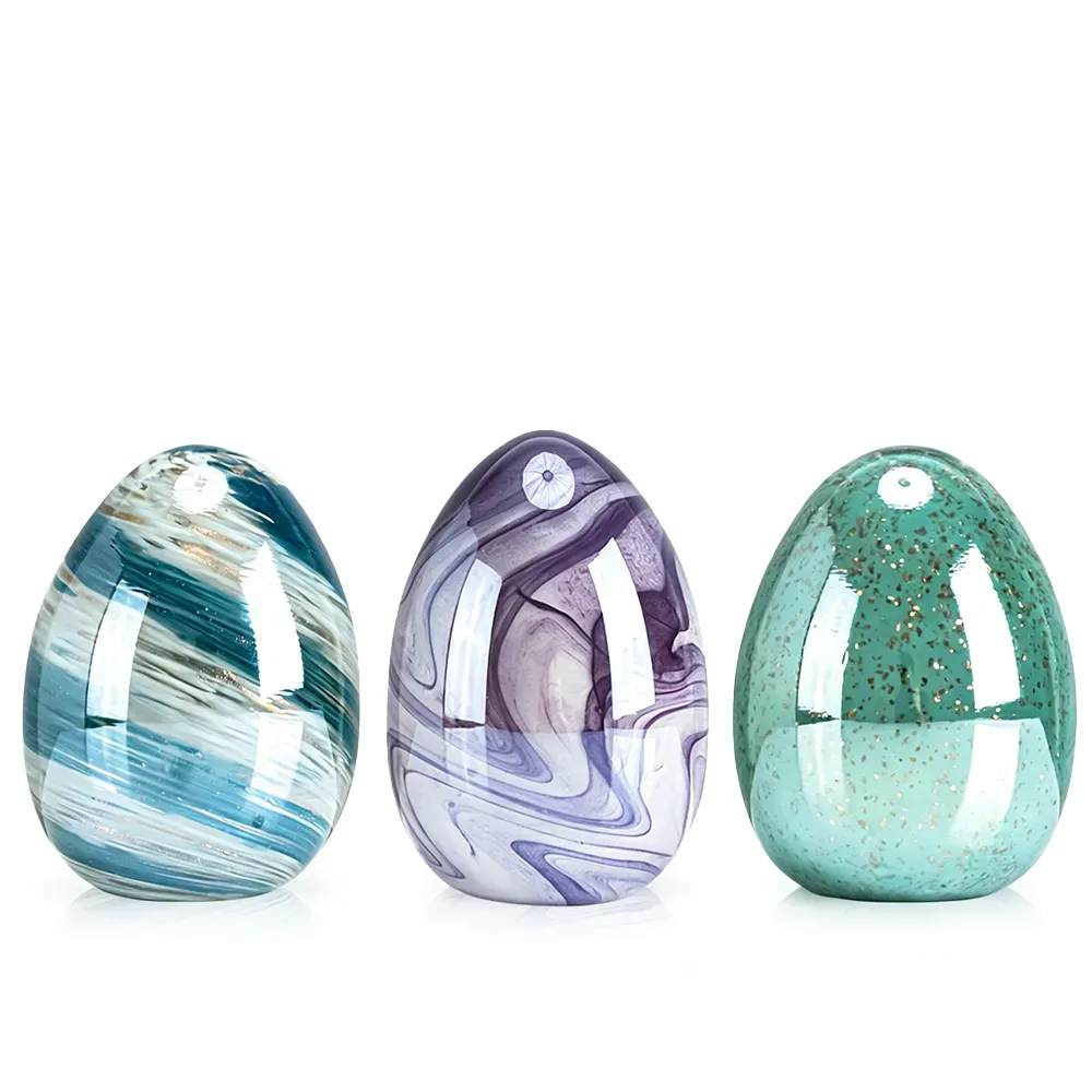 ASSORTED COLORS GLASS EASTER EGGS - DARK