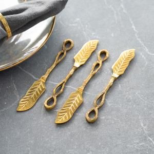 CURVED BRASS SPREADERS, LEAF DESIGN, SET OF 4