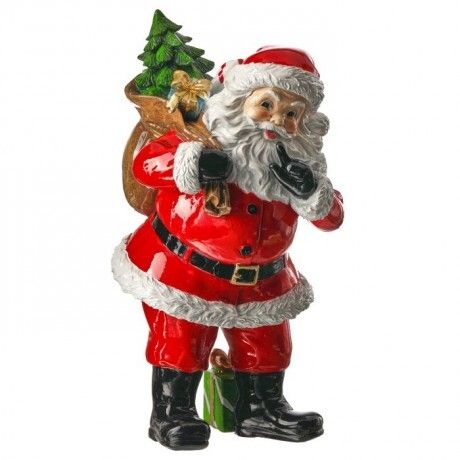 10" RESIN SANTA W / TOY SACK RED GREEN WHITE