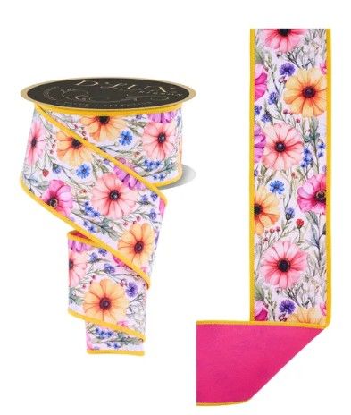 2.5" X 10YD MIXED WILDFLOWERS FUSED WHITE/PCH/CRL/FUCHSIA