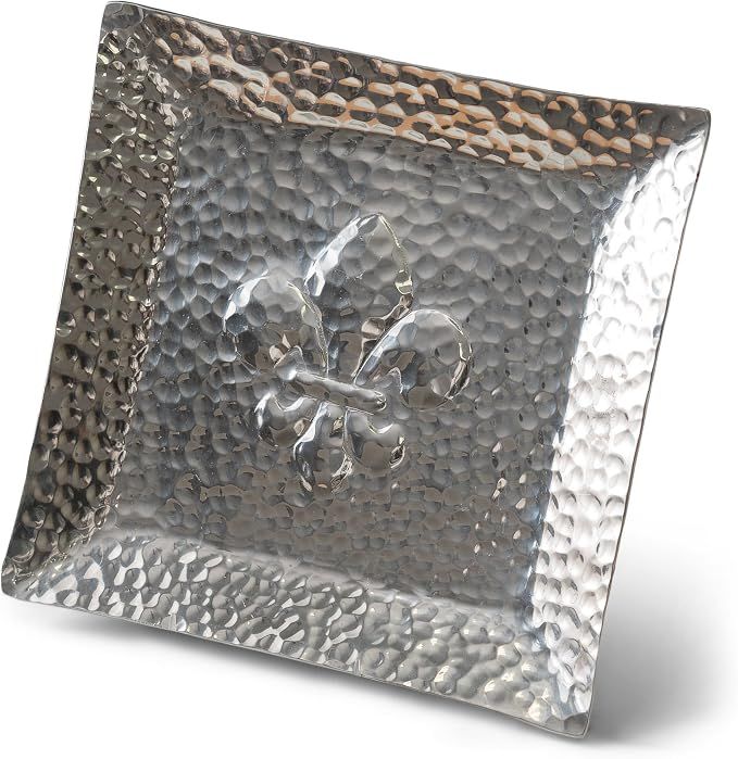 12" ALUMINUM SQUARE HAM FLEUR DE LIS TRAY