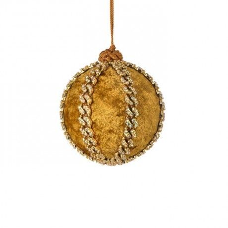 4" VELVET JEWELED BALL ORNAMENT GOLD