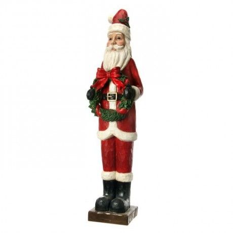 47" RESIN CARVED SANTA W / WREATH RED GREEN WHITE