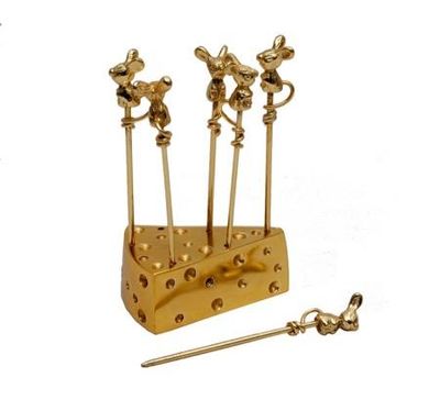 GILDED MOUSE CHEESE PICK SET