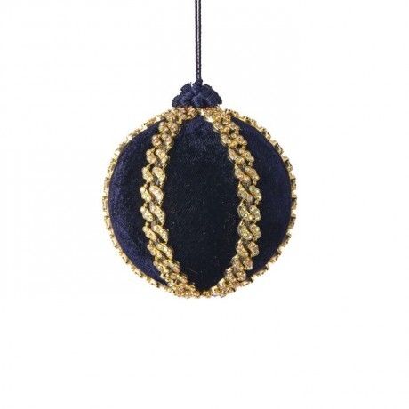 4" VELVET JEWELED BALL ORNAMENT NAVY