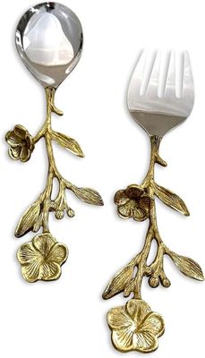 FLORAL STAINLESS STEEL SALAD SERVER SET