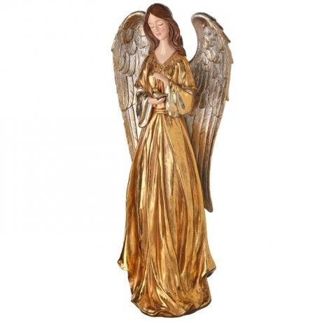 18" RESIN ANGEL WITH DOVE ANTIQUE GOLD