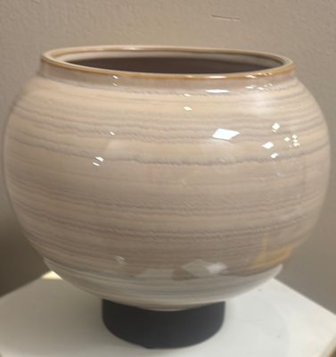 TAN STRIPE CERAMIC BOWL PLANTER