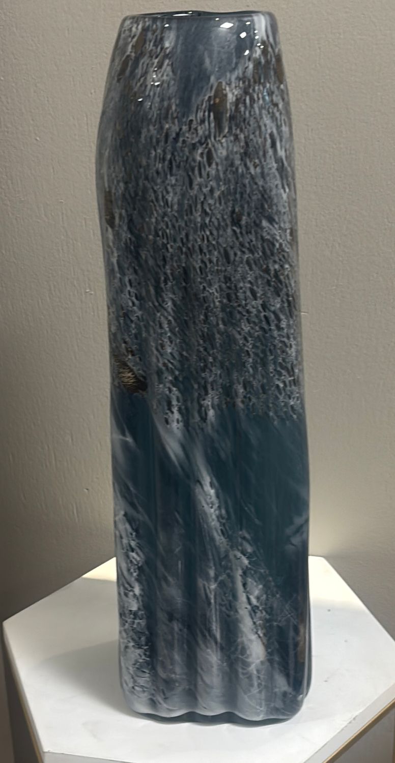 TALL BLUE MARBLE GLASS VASE