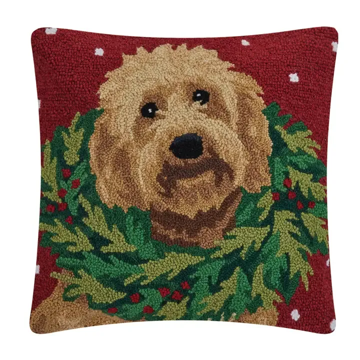 Labradoodle W/Wreath Hook Pillow